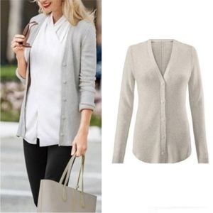 CAbi Shirttail Knit Button Up V Neck Sweater Cardigan - MEDIUM